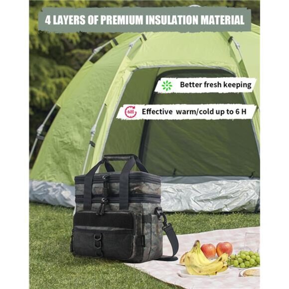 Tactical Lunch Box for Men, Double Deck Insulated Lunch Bag, Leakproof Green,18L - Picture 2 of 7